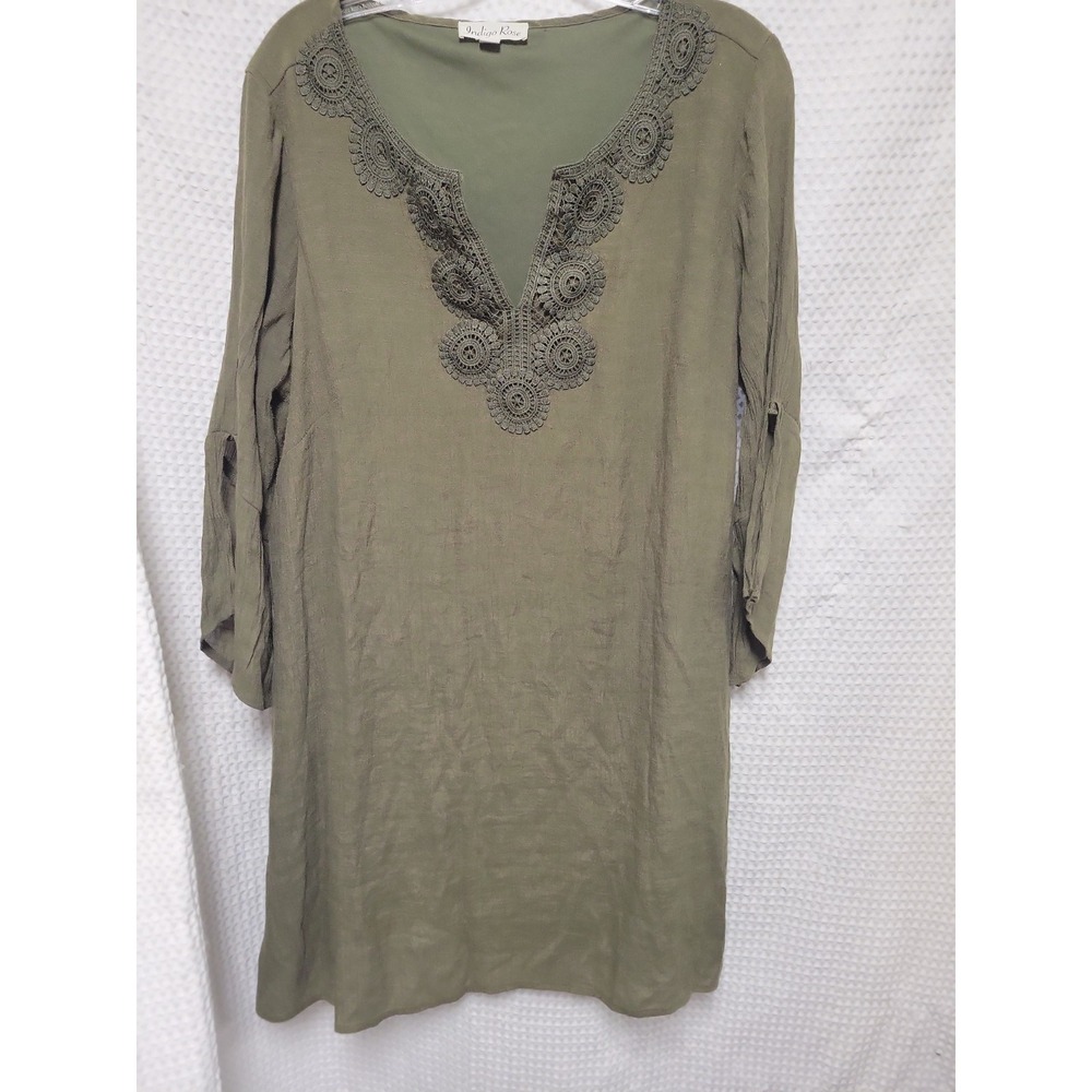 Indigo Rose Dress Womens Size 2X Olive Green Lace Boho Lined